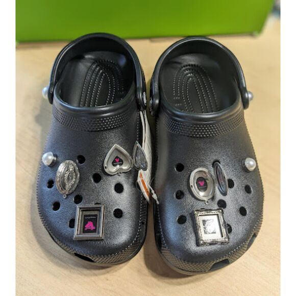 CROCS Classic Black Shimmer Picture Frame Clogs Women's Size 8 NWT - Picture 5 of 12